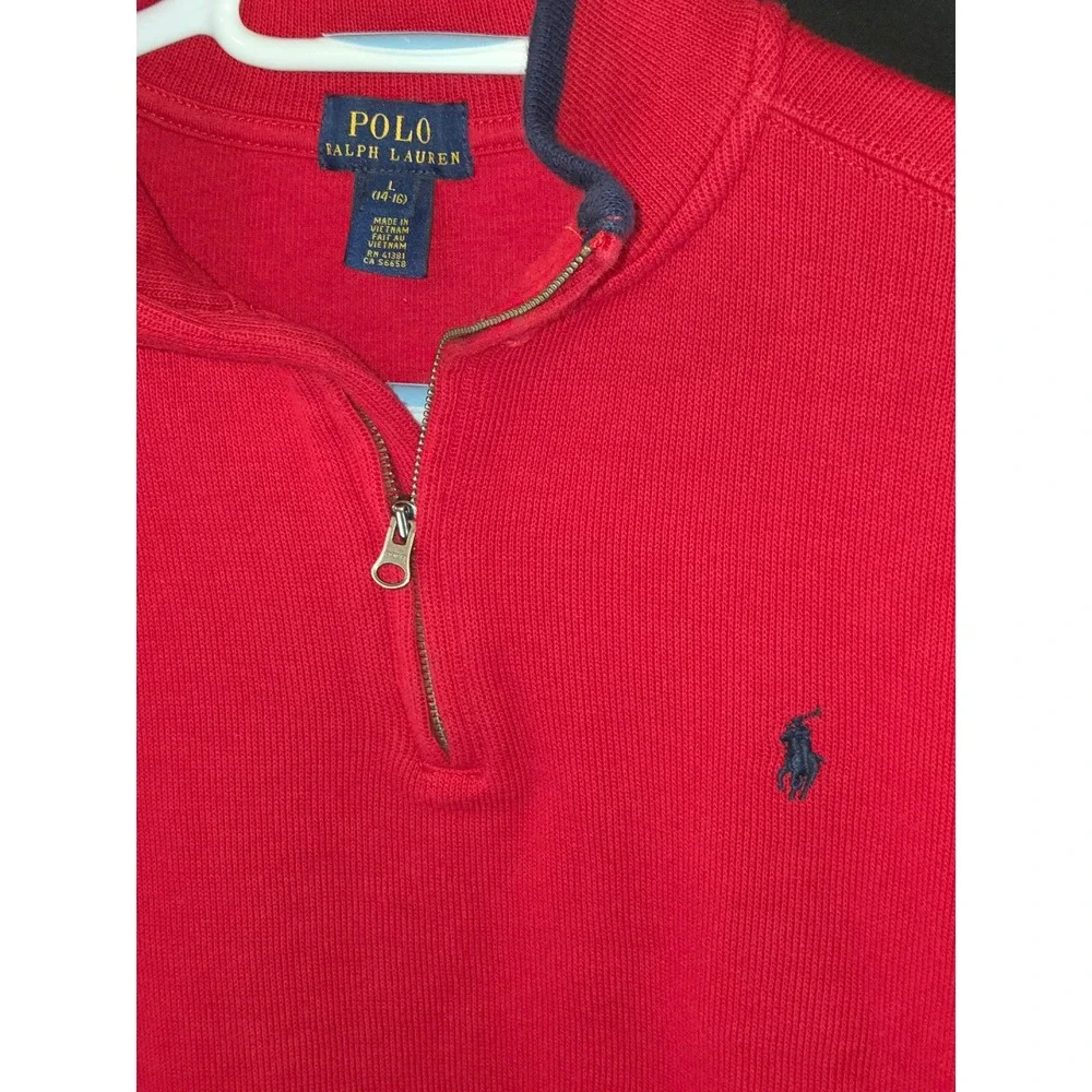 Polo Ralph Lauren Red Waffle Knit Quarter‎ Zip Pullover Sweater Size L 14 16